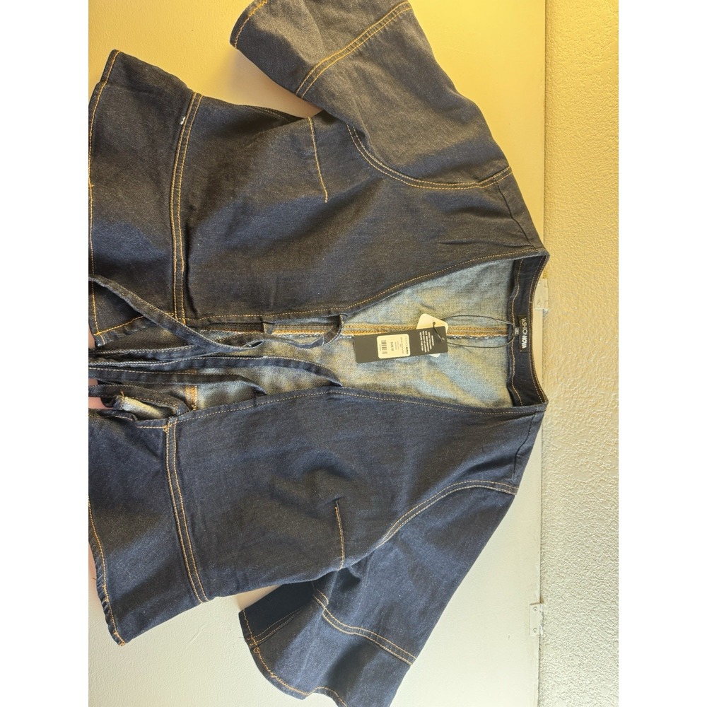 Fashion Nova Denise Short Jacket Dark Wash Tie Front Denim 3/4 Sleeve FN85653